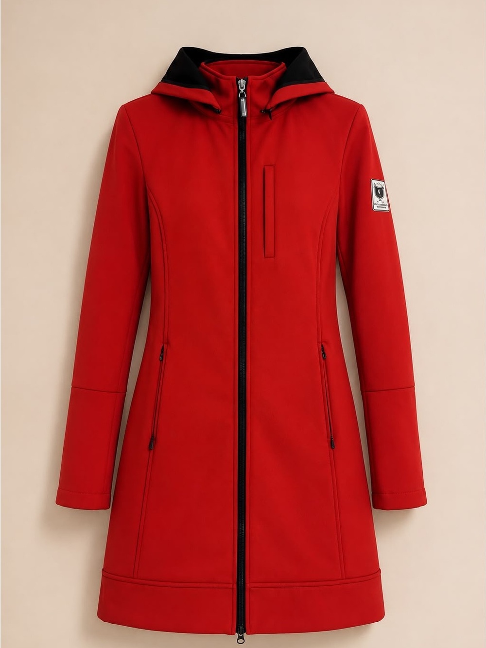 Noel Asmar Equestrian Crimson Hooded Trench with Black Trim